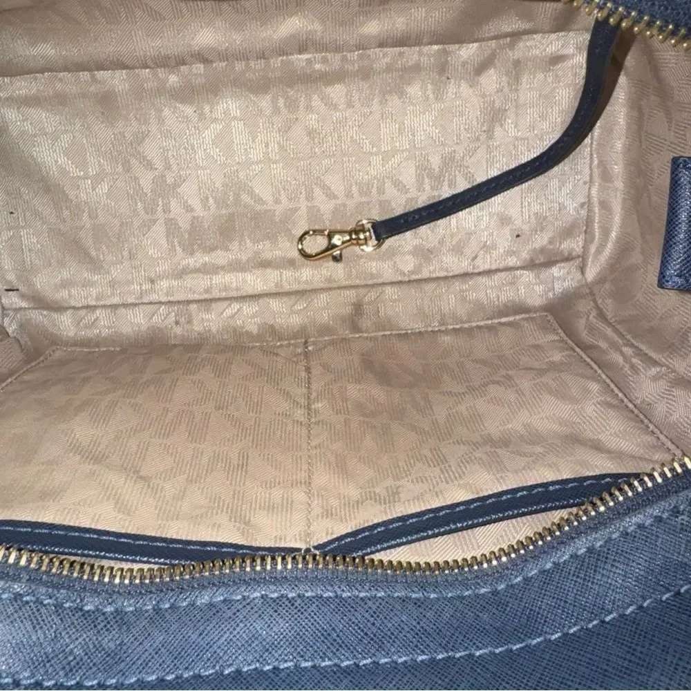 Michael Kors Medium TZ SELMA STUD Satchel Bag NAVY Blue Saffiano Leather
